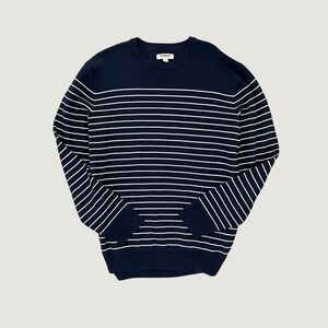 GOODTHREADS Men's Navy & White Striped Crew Neck‎ Sweater Size XXL 100% Cotton